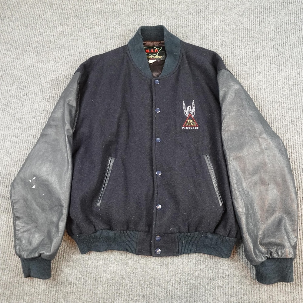 Vintage Tri Star Pictures Varsity Jacket Mens Large Leather Sleeves 80s M.A.P